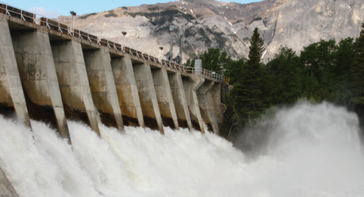 Water running through hydro dam